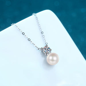 StarGems® 8mm River Pearl Minimalist 0.5cttw Moissanite 925 Silver Platinum Plated Necklace 40+5cm NX069