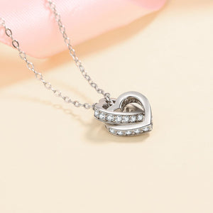 StarGems® Double Hollow-Out Heart 0.48cttw Moissanite 925 Silver Platinum Plated Necklace 40+5cm NX100