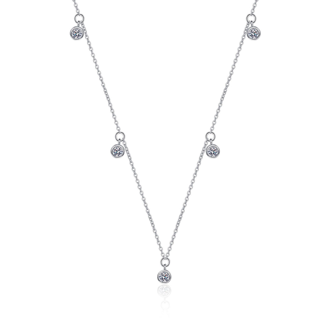StarGems® Minimalist 0.5ct Moissanite 925 Silver Platinum Plated Necklace 40+5cm NX133