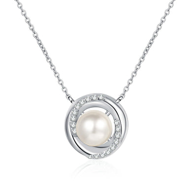 StarGems® 8mm River Pearl Hollow-Out Circle 0.18cttw Moissanite 925 Silver Platinum Plated Necklace 40+5cm NX074