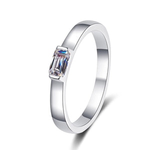 StarGems® Emerald Cut Simplism 0.5ct Moissanite 925 Silver Platinum Plated Ring RX045