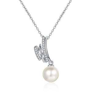 StarGems® 8mm River Pearl Twisted 0.085cttw Moissanite 925 Silver Platinum Plated Necklace 40+5cm NX077