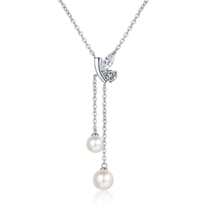 StarGems® 8mm River Pearl Butterfly Tassel 0.5cttw Moissanite 925 Silver Platinum Plated Necklace 40+5cm NX080