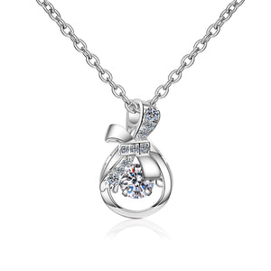 StarGems® Bowknot 0.3ct Moissanite 925 Silver Platinum Plated Necklace 40+5cm NX126
