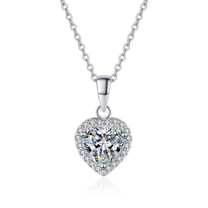 StarGems® Heart-Shape 1ct Moissanite 925 Silver Platinum Plated Necklace 40+5cm NX055