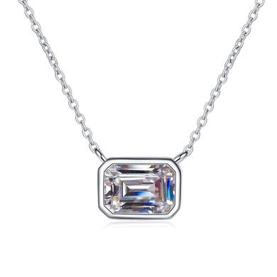 StarGems® Emerald Cut Minimalist 1ct Moissanite 925 Silver Platinum Plated Necklace 40+5cm NX045