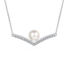 StarGems® 8mm River Pearl V Shaped Minimalist 0.285cttw Moissanite 925 Silver Platinum Plated Necklace 40+5cm NX087