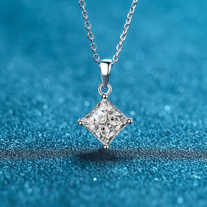 StarGems® Four Prong Princess Cut 1ct Moissanite 925 Silver Platinum Plated Necklace 40+5cm NX122