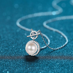 StarGems® 8mm River Pearl Minimalist 0.14cttw Moissanite 925 Silver Platinum Plated Necklace 40+5cm NX090