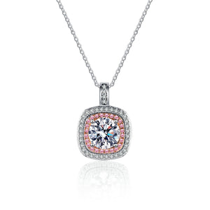 StarGems® Double-Layer Pink Square 1ct Moissanite 925 Silver Platinum Plated Necklace 40+5cm NX120