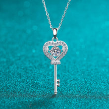 StarGems® Heart&Key-Shape 0.5ct Moissanite 925 Silver Platinum Plated Necklace 40+5cm NX051