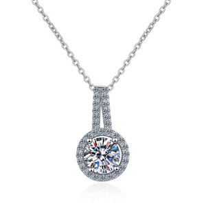 StarGems® Four Prong Round 1ct Moissanite 925 Silver Platinum Plated Necklace 40+5cm NX125