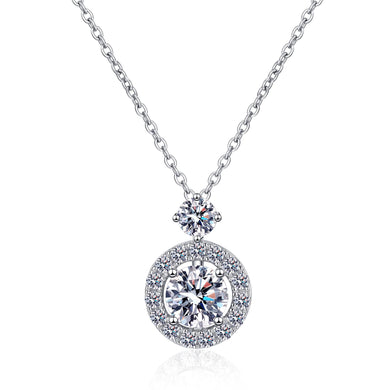 StarGems® Round Four Prong 1.3cttw Moissanite 925 Silver Platinum Plated Necklace 40+5cm NX102