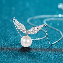 StarGems® 10mm River Pearl Angle' Wings 0.75cttw Moissanite 925 Silver Platinum Plated Necklace 40+5cm NX078