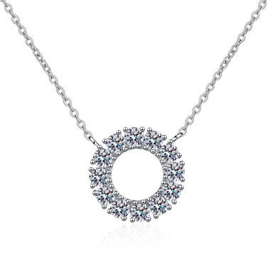 StarGems® Round Full-Inlay 1.2cttw Moissanite 925 Silver Platinum Plated Necklace 40+5cm NX109