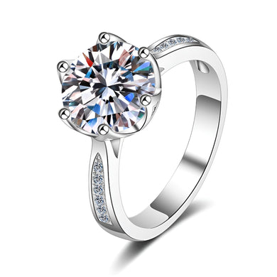 StarGems® Six Prong 3ct Moissanite 925 Silver Platinum Plated Ring RX059