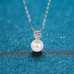 StarGems® 8mm River Pearl Minimalist 0.5cttw Moissanite 925 Silver Platinum Plated Necklace 40+5cm NX069