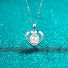 StarGems® 8mm River Pearl Hollow-Out Heart-Shape 0.096cttw Moissanite 925 Silver Platinum Plated Necklace 40+5cm NX089