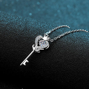 StarGems® Crown&Key 0.3ct Moissanite 925 Silver Platinum Plated Necklace 40+5cm NX123