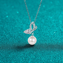 StarGems® 8mm River Pearl Butterfly 0.56cttw Moissanite 925 Silver Platinum Plated Necklace 40+5cm NX086