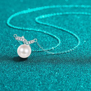 StarGems® 8mm River Pearl Twisted 0.105cttw Moissanite 925 Silver Platinum Plated Necklace 40+5cm NX070