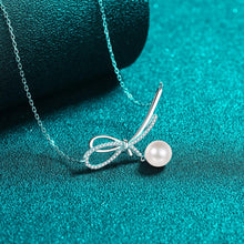 StarGems® 8mm River Pearl Bowknot 0.19cttw Moissanite 925 Silver Platinum Plated Necklace 40+5cm NX084