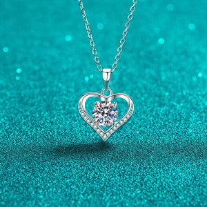 StarGems® Four Prong Hollow-Out Heart 1ct Moissanite 925 Silver Platinum Plated Necklace 40+5cm NX119