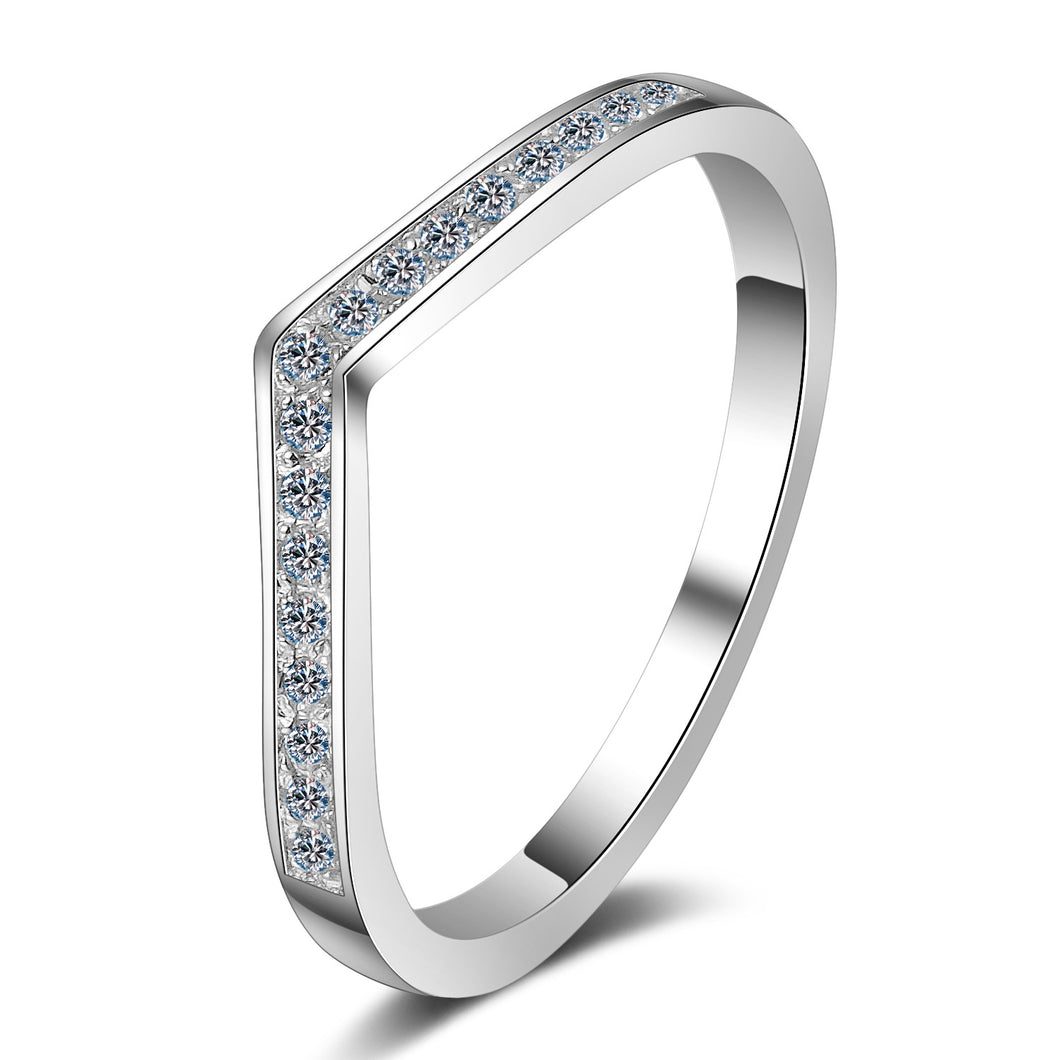 hesy®0.14ct Moissanite 925 Silver Platinum Plated V-shape Band Ring B4455