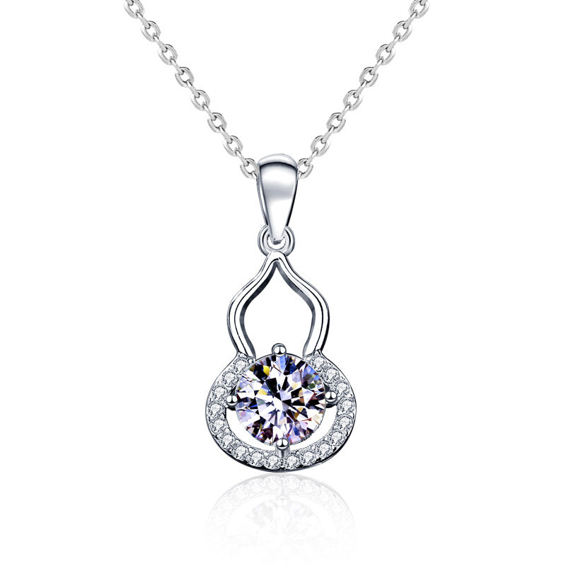 hesy®1ct Moissanite 925 Silver Platinum Plated&Zirconia Gourd Shape Necklace B4568