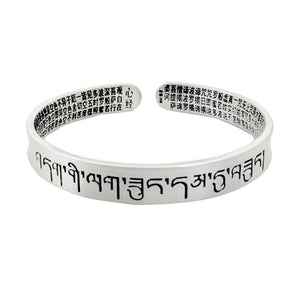 StarGems® Opening Carved Sanskrit Handmade 999 Sterling Silver Bangle Cuff Bracelet For Women Cb0007