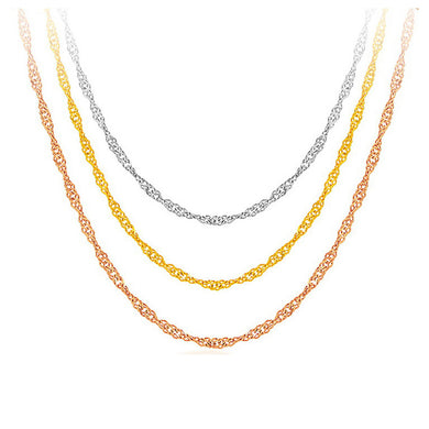 StarGems® Solid 18k Real Yellow/Rose/White Gold Water Ripple Chain Necklace for Women 40-45cm NX001