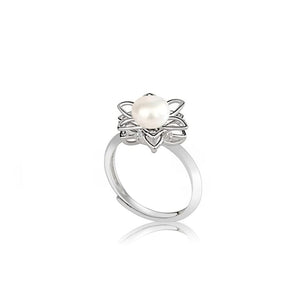 StarGems  Double layer Hollow Out Flower Pearl Adjustable Handmade 925 Sterling Silver Ring C2483