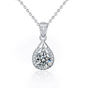 StarGems® 1ct Moissanite 925 Silver Platinum Plated&Zirconia Water Drop Necklace B4623