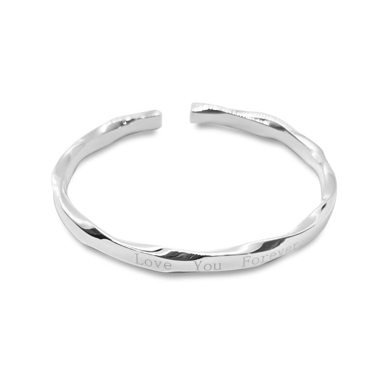 StarGems® Opening ‘love you forever’Handmade 999 Sterling Silver Bangle Cuff Bracelet For Women Cb0071