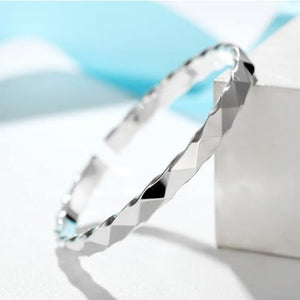 StarGems® Opening Rhombus Surface Handmade 999 Sterling Silver Bangle Cuff Bracelet For Women Cb0019