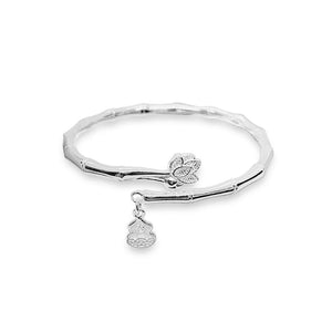 StarGems  Opening Lotus and Gourd with Bamboo-shaped Joint Band Handmade 999 Sterling Silver Bangle Cuff Bracelet For Women Cb0053