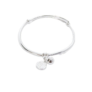 StarGems® Adjustable Bell and Fortune Bag Handmade 999 Sterling Silver Bangle Bracelet For Women Cb0167