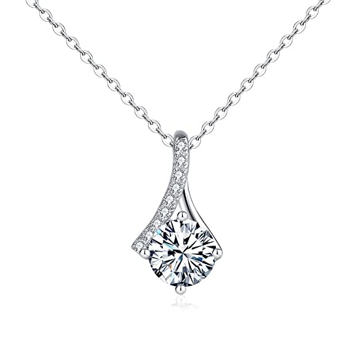 StarGems  1ct Moissanite 925 Silver Platinum Plated&Zirconia Classical Necklace B4608