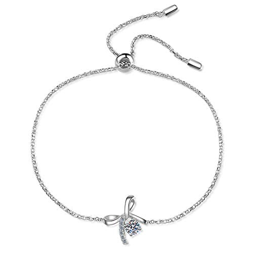 StarGems  0.3ct Moissanite 925 Silver Platinum Plated Bowtie Zirconia Adjustable Bracelet B4742