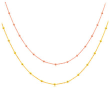 StarGems® Solid 18k Real Yellow/Rose Gold Beads Cable Chain Necklace for Women 40-45cm NX000