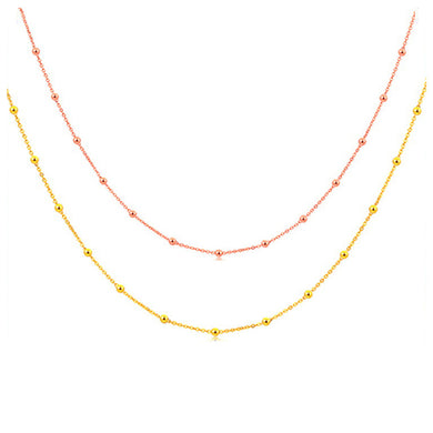 StarGems® Solid 18k Real Yellow/Rose Gold Beads Cable Chain Necklace for Women 40-45cm NX000