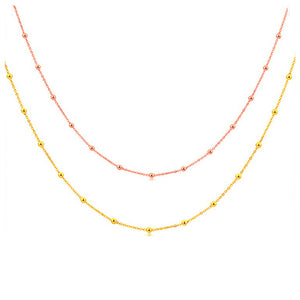 StarGems® Solid 18k Real Yellow/Rose Gold Beads Cable Chain Necklace for Women 40-45cm NX000