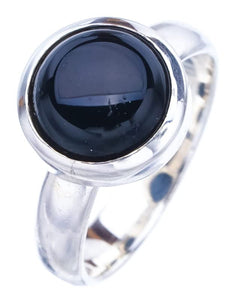 StarGems  Natural Black Onyx Handmade 925 Sterling Silver Ring 6.75 F1749