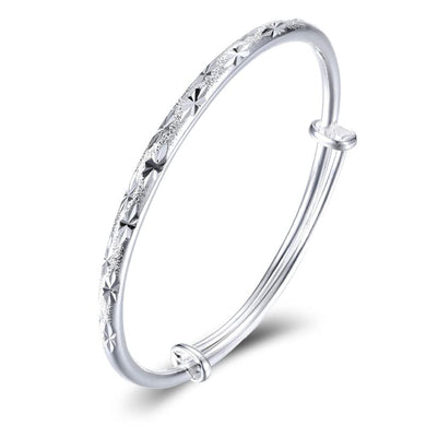 StarGems® Adjustable Carved Stars Handmade 999 Sterling Silver Bangle Bracelet For Women Cb0148