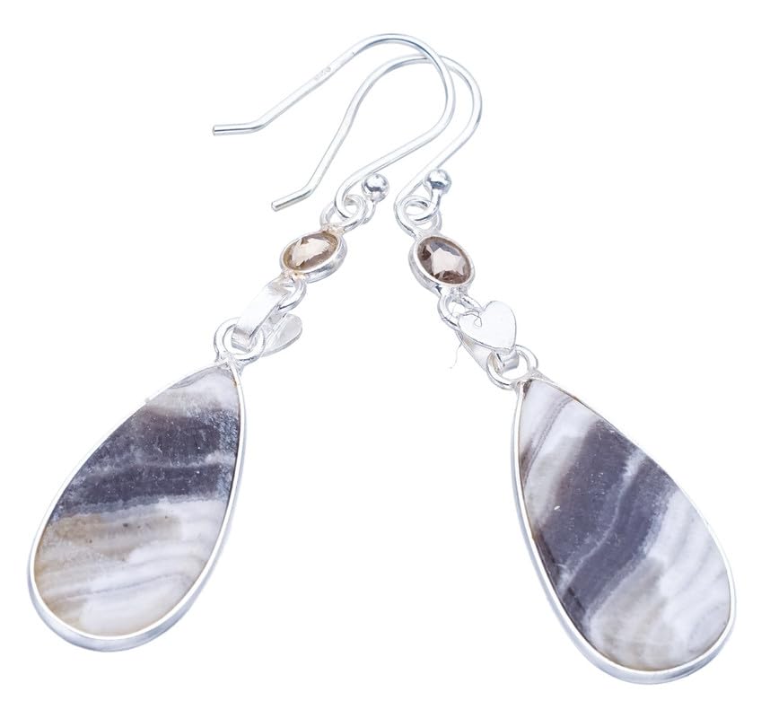 StarGems  Natural Zebra Calcite CitrineHandmade 925 Sterling Silver Earrings 2