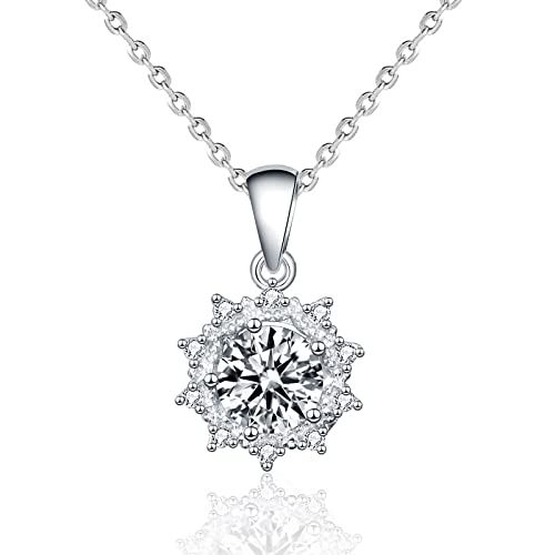 StarGems® 1ct Moissanite 925 Silver Platinum Plated&Zirconia Sun Flower Necklace B4607