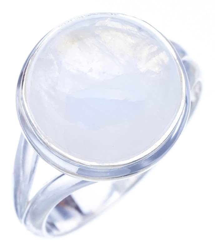 StarGems  Natural Moonstone Handmade 925 Sterling Silver Ring 8 F2751