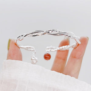 StarGems  Opening Bag and Strawberry Quartz Handmade 999 Sterling Silver Bangle Cuff Bracelet For Women Cb0046