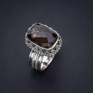 StarGems  Natural Smoky Quartz Handmade 925 Sterling Silver Ring 8 F1274