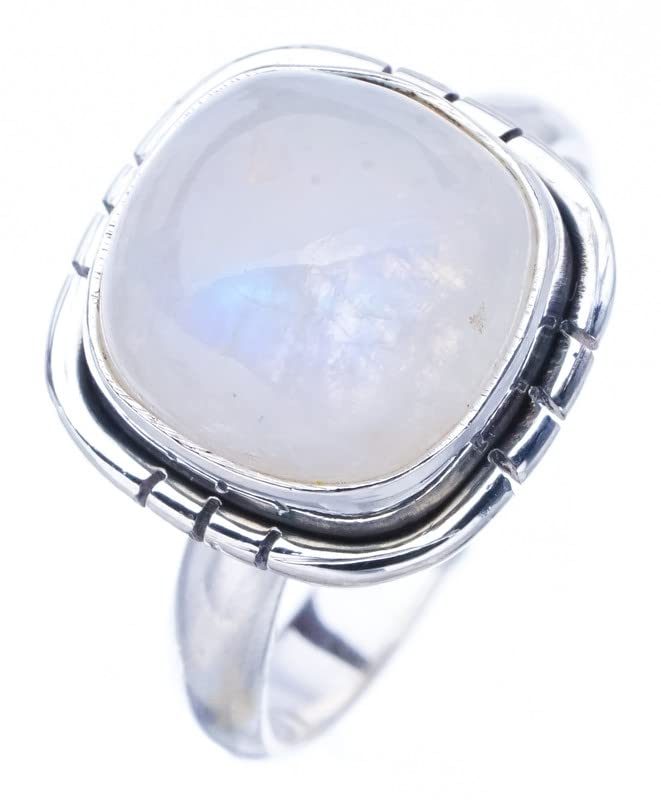 StarGems® Natural Moonstone Handmade 925 Sterling Silver Ring 4.75 F0748